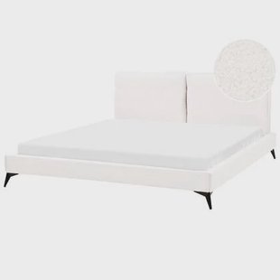 Beliani-MELLE -Tweepersoonsbed-Gebroken wit-180 x 200 cm-Bouclé