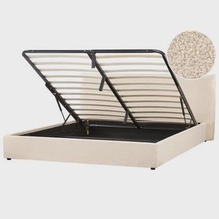Beliani-LAVAUR-Bed met opbergruimte-Beige-180 x 200 cm-Bouclé