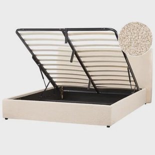 Beliani-LAVAUR-Bed met opbergruimte-Beige-160 x 200 cm-Bouclé