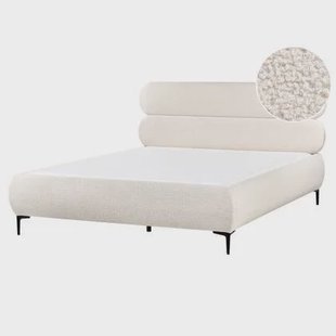 Beliani - LESSAY - Tweepersoonsbed - Off-white - 160 x 200 cm - Bouclé
