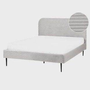 Beliani-FLAYAT -Tweepersoonsbed-Lichtgrijs-140 x 200 cm-Corduroy
