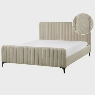 Beliani - LUNAN - Tweepersoonsbed - Beige - 160 x 200 cm - Bouclé