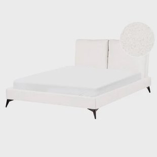 Beliani-MELLE -Tweepersoonsbed-Gebroken wit-140 x 200 cm-Bouclé