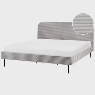 Beliani-FLAYAT -Tweepersoonsbed-Lichtgrijs-180 x 200 cm-Corduroy