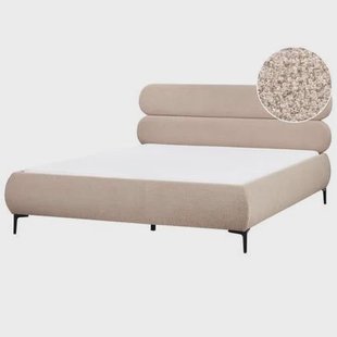Beliani - LESSAY - Tweepersoonsbed - Taupe - 180 x 200 cm - Bouclé