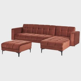 Beliani-ALNES-Hoekbank met ottomaan-Lichtrood-Linkszijdig-Polyester