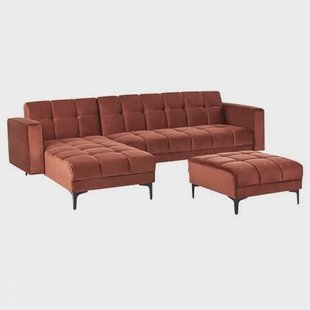 Beliani-ALNES-Hoekbank met ottomaan-Lichtrood-Rechtszijdig-Polyester