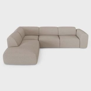 5-zits hoekbank breed links in beige geweven stof