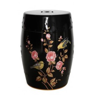 Fine Asianliving Keramische Kruk Zwart Pioenen