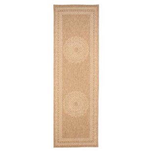 Tapeso Jute balkonkleed - Boho Mandala beige|wit - 80x250 cm