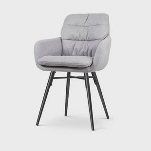 Nolon Nena-Mia Eetkamerstoel Grijs - Armleuning - Zwarte Houten Poten