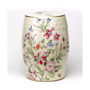 Fine Asianliving Keramische Kruk Beige Bloemen