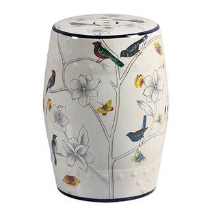 Fine Asianliving Keramische Kruk Wit Vogels