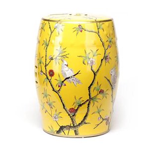 Fine Asianliving Keramische Kruk Geel Papagaaien