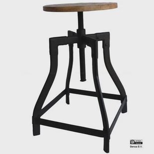 Benoa Dale Iron Revolving Stool 35 cm Iron stand black, wooden stan...