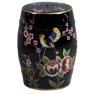 Fine Asianliving Keramische Kruk Zwart Vogels