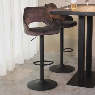 LABEL51 - Barkruk Fer - Antraciet Velours - Zwart Metaal