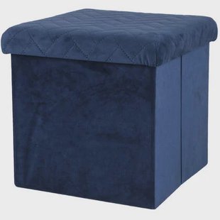 Urban Living poef|hocker|opbergbox - velvet donkerblauw - mdf - 38 x 3