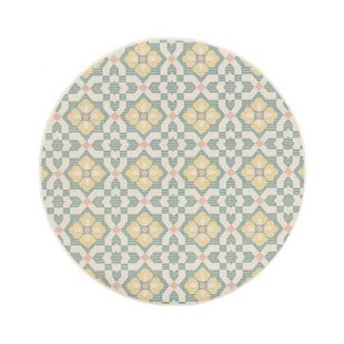 Tapeso Rond buitenkleed - Bubbly Tulip turquoise|geel - 120 cm