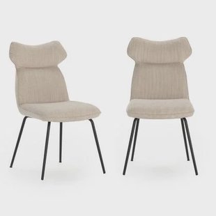 Calicosy - Set 2 stoelen DARA - L47 cm - Stof & zwart metaal - Beige