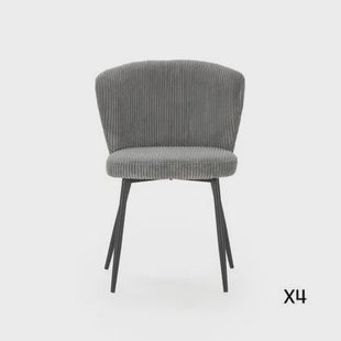 Calicosy - Set 4 stoelen MEGAN - L47 cm - Geribbelde fluweel - Grijs