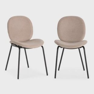 Calicosy - Set 2 stoelen CORI - L45 cm - Stof & zwart metaal - Beige