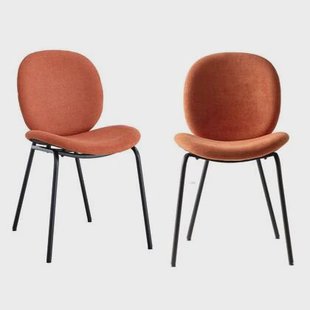 Calicosy - Set 2 stoelen CORI - L45 cm - Stof & zwart metaal - Oranje
