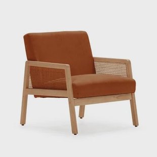 Calicosy - Fauteuil DEBRA - L68 cm - Houten en rotan poten - Oranje