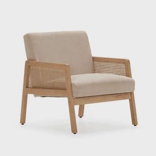 Calicosy - Fauteuil DEBRA - L68 cm - Houten en rotan poten - Beige