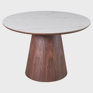 Giga Meubel - Eettafel Wit Keramiek|Walnoot - Ø115x77cm - Alba