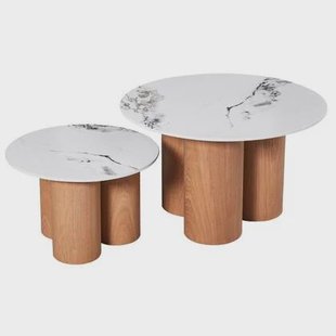 Giga Meubel - Salontafel Wit Keramiek|Naturel - Set Van 2 - Alita