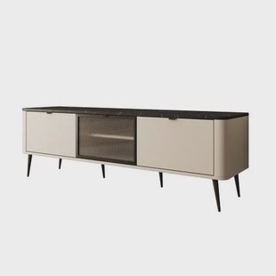 Meubella - TV-Meubel Mace - Beige - 160 cm - Met glas