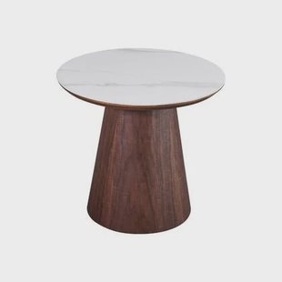 Giga Meubel - Bijzettafel Wit Keramiek|Walnoot - Ø60x55cm - Alba