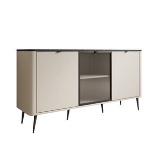 Meubella - Dressoir Mace - Beige - 160 cm - Met glas