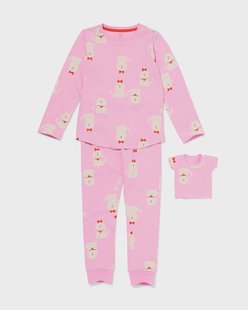 HEMA Kinderpyjama met poppenpyjama honden roze (roze)