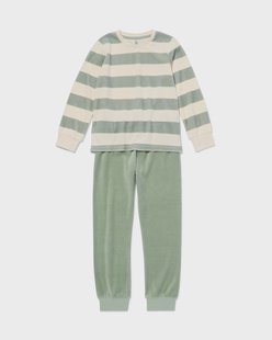 HEMA Kinderpyjama velours strepen groen (groen)