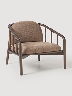 Loungefauteuil Balin van essenhout met teddy-bekleding