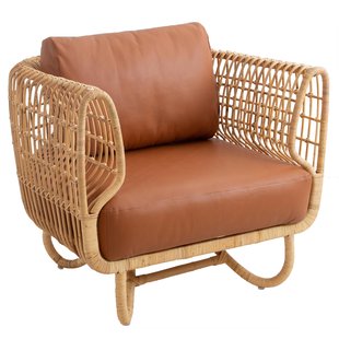 Cane-Line Nest Rattan Fauteuil Met Leer Cognac Zitkussen Indoor