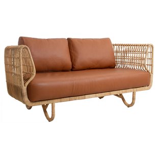 Cane-Line Nest Rattan 2-zits Bank Met Leer Cognac Zitkussen Indoor