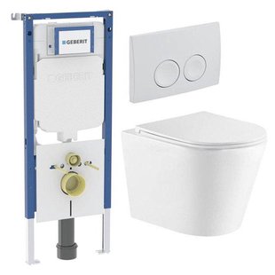 QeramiQ Dely Toiletset - Geberit UP720 inbouwreservoir - witte bedieningsplaat - toilet - zitting - glans wit SW730486/SW1237202/SW1026255/SW1159504