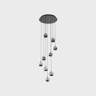 Hayley LED hanglamp met 9-lamps, zwart glas Lucande - Woonkamer - Designer - Meerdere lampen
