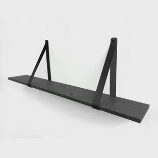 Woodbrothers 18mm wandplank recht zwart 80x20cm + leren riem zwart