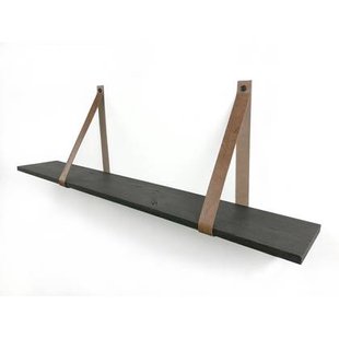 Woodbrothers 18mm wandplank recht zwart 120x20cm + leren riem cognac