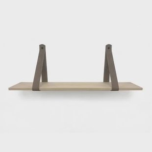 Woodbrothers Eiken 18mm wandplank recht 110x30cm + leren riem bruin