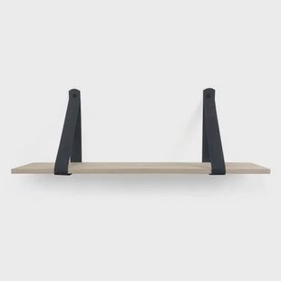 Woodbrothers Eiken 18mm wandplank recht 110x30cm + leren riem zwart