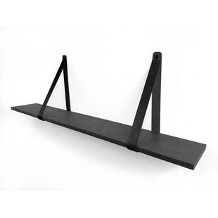 Woodbrothers 18mm wandplank recht zwart 120x20cm + leren riem zwart