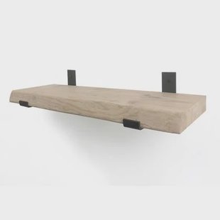 Woodbrothers Eiken wandplank boomkant 50cm + 20cm diepe zwarte dragers