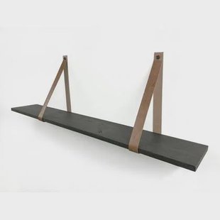 Woodbrothers 18mm wandplank recht zwart 150x20cm + leren riem cognac