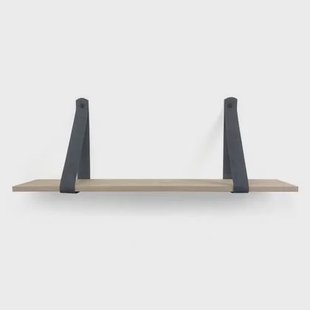 Woodbrothers Eiken 18mm wandplank recht 110x30cm + leren riem grijs