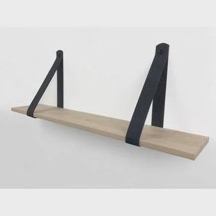 Woodbrothers Eiken 18mm wandplank recht 150x30cm + leren riem zwart